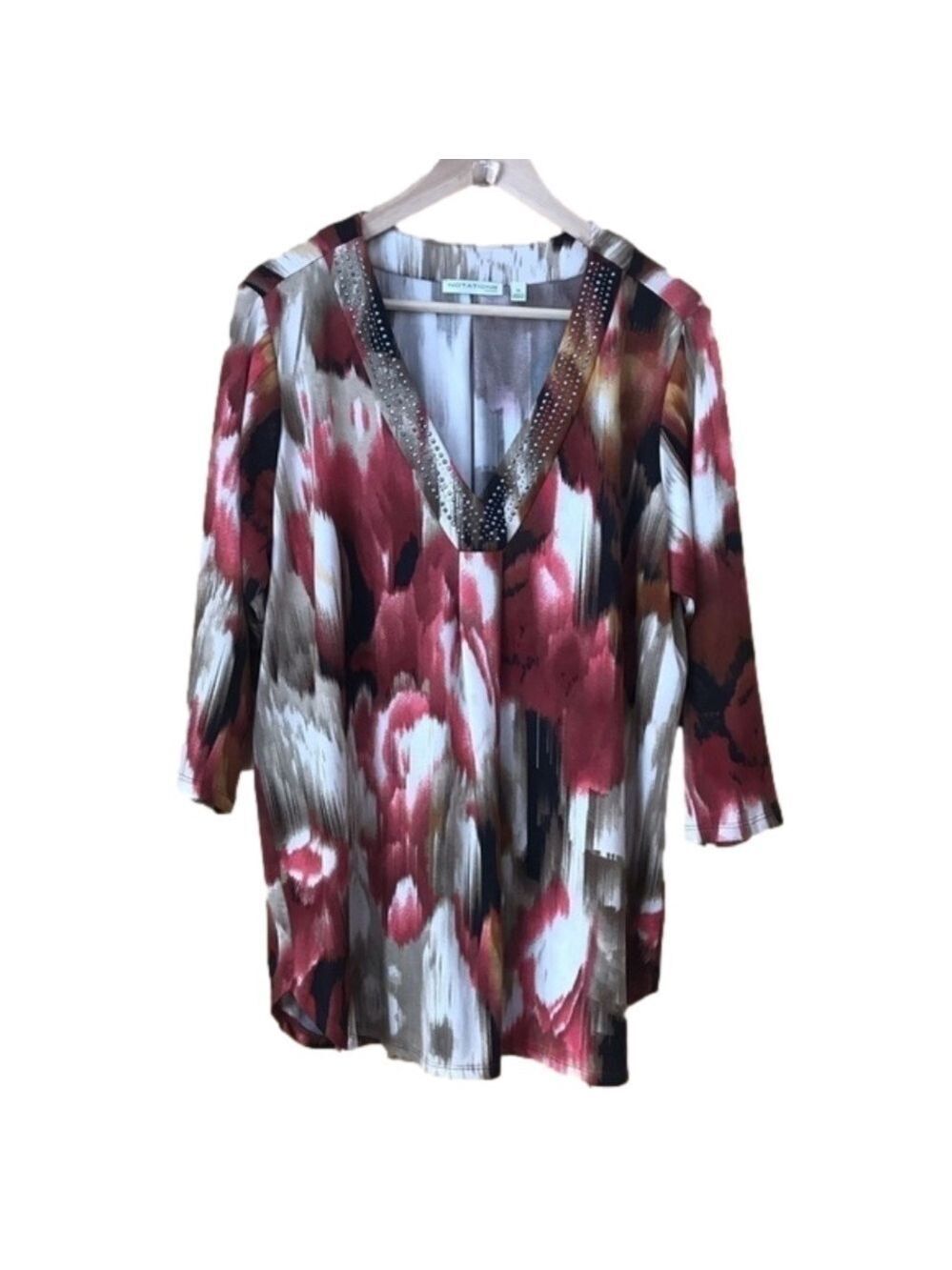 Notations Woman studded v-neck tunic plus size 1X